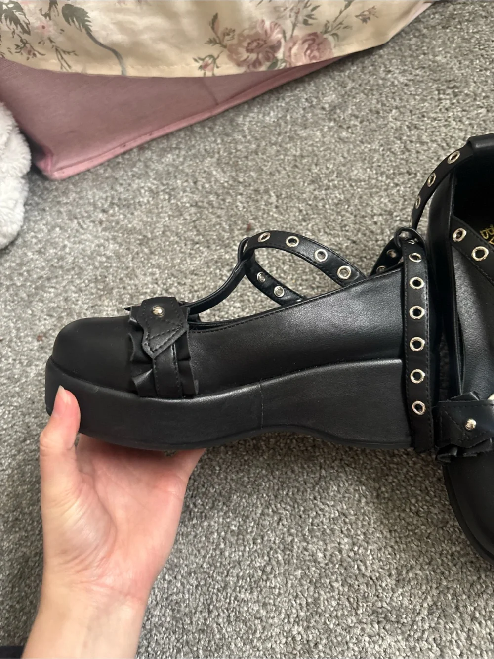 Black Bat Wing and Heart Mary Jane Platforms